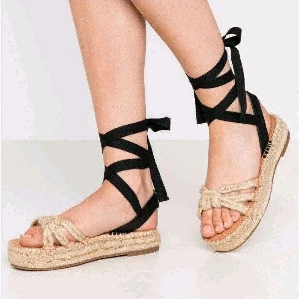 Madewell The Gwen Platform Espadrille Sandal Jute Lace Up Women's Size 8